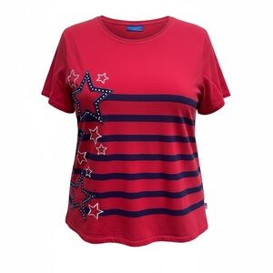 Karen Scott Sport Independence Day Patriotic Red Blue Stars Shirt Plus Size